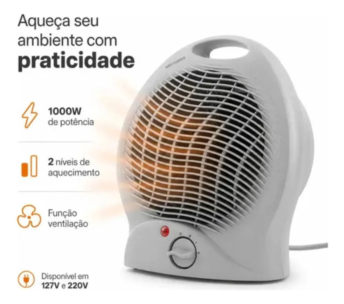 Aquecedor Elétrico Portátil 1000W com Ventilação Cinza 127V - Startools — foto 4