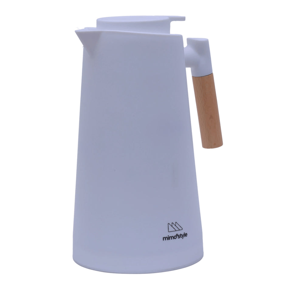 Garrafa Térmica Nórdica 1L Inox com Cabo de Madeira Branca - Mimo