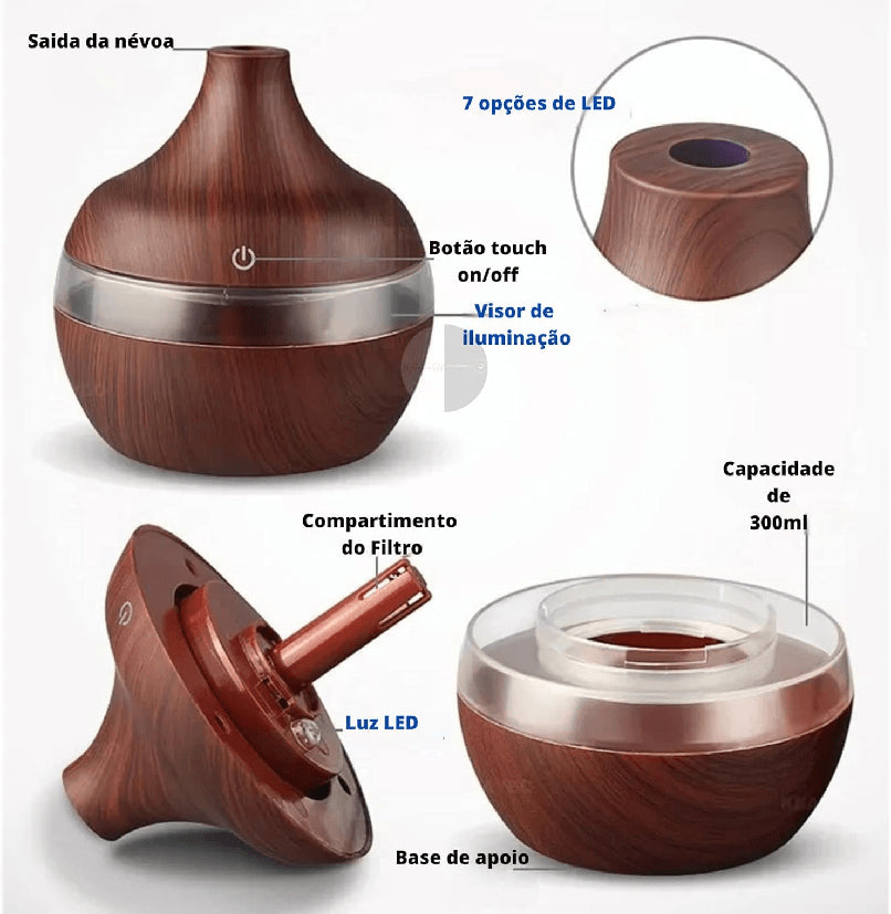 Umidificador e Difusor de Aromas Ultrassônico 300ml com LED USB - X-Cell — foto 2