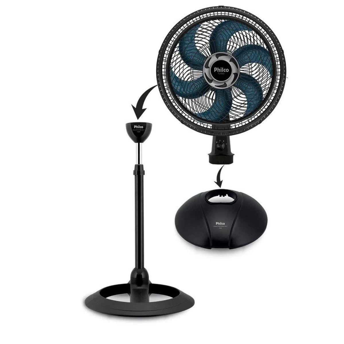 Ventilador 2 em 1 Mesa e Coluna Turbo 40cm 6 Pás Azul 220V PVT40 - Philco