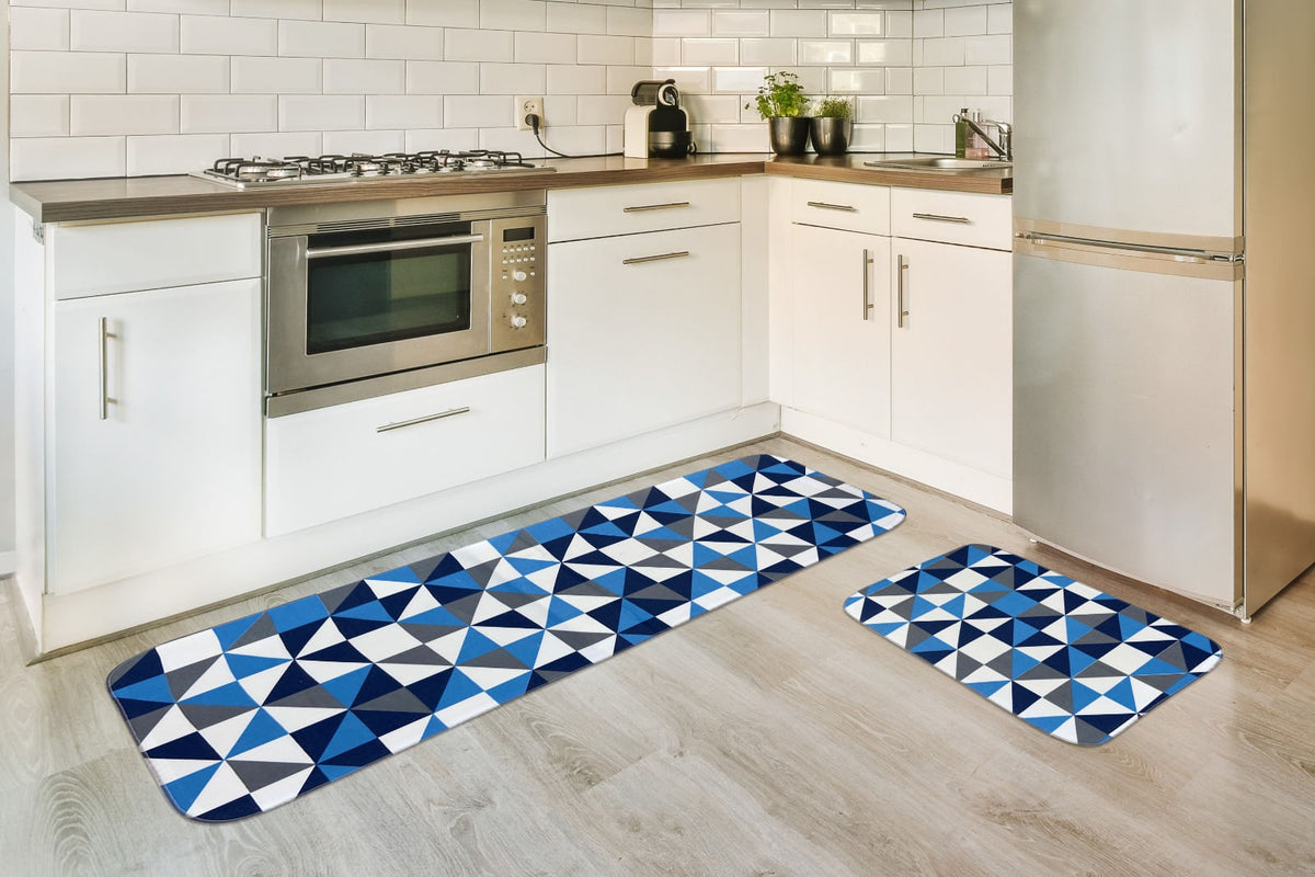 Kit Tapete de Cozinha Pop Geométrico Azul 2 Peças - Tapetes Junior