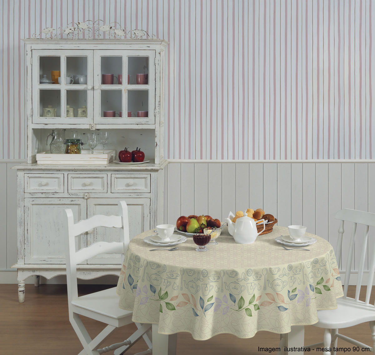 Toalha de Mesa 4 Lugares Pop Redonda Estampada Sálvia 1,55m - Lepper