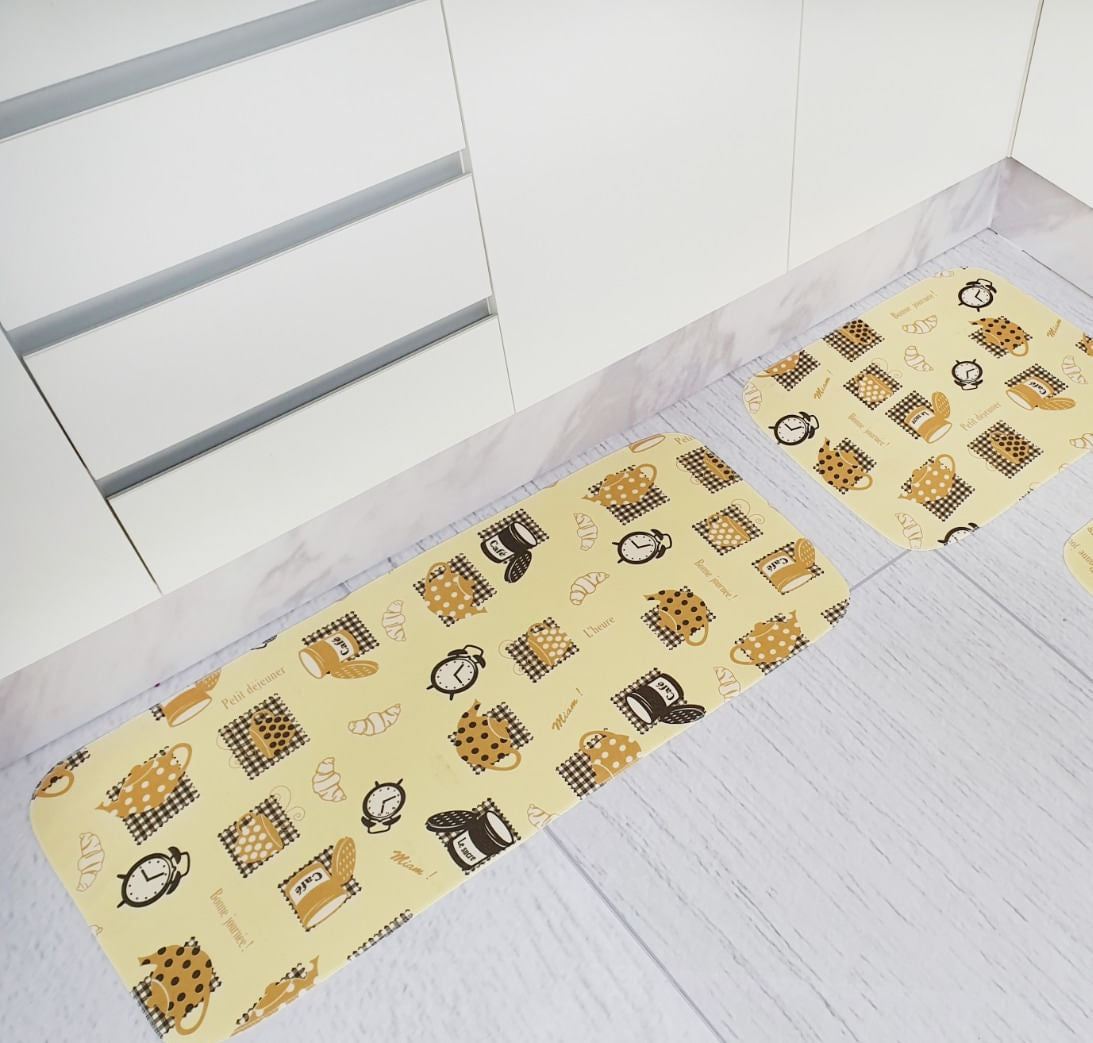 Kit Tapete de Cozinha Pop Croissant 2 Peças - Tapetes Junior