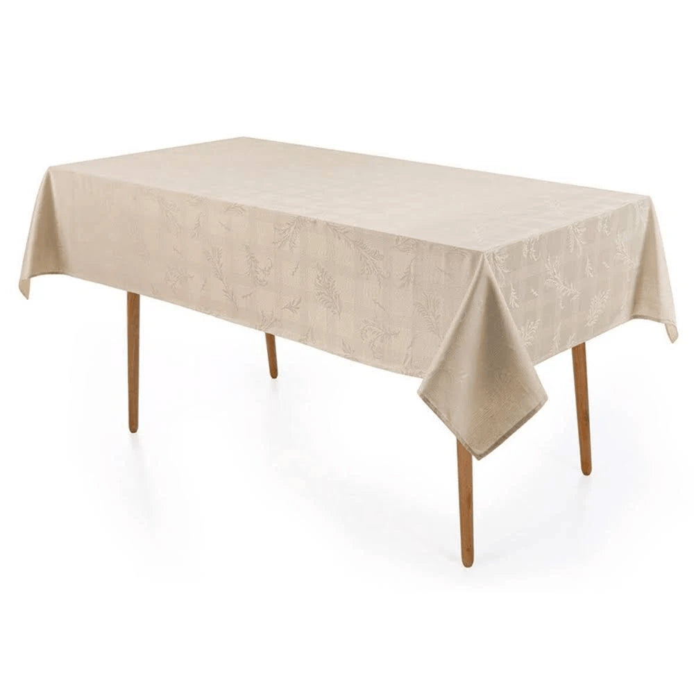 Toalha de Mesa Retangular 6 Lugares Jacquard Ramália Bege - Karsten